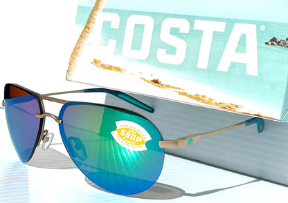 Costa Del Mar HELO Champaign Aviator POLARIZED Green Mirror 580P Sunglass HLO 243
