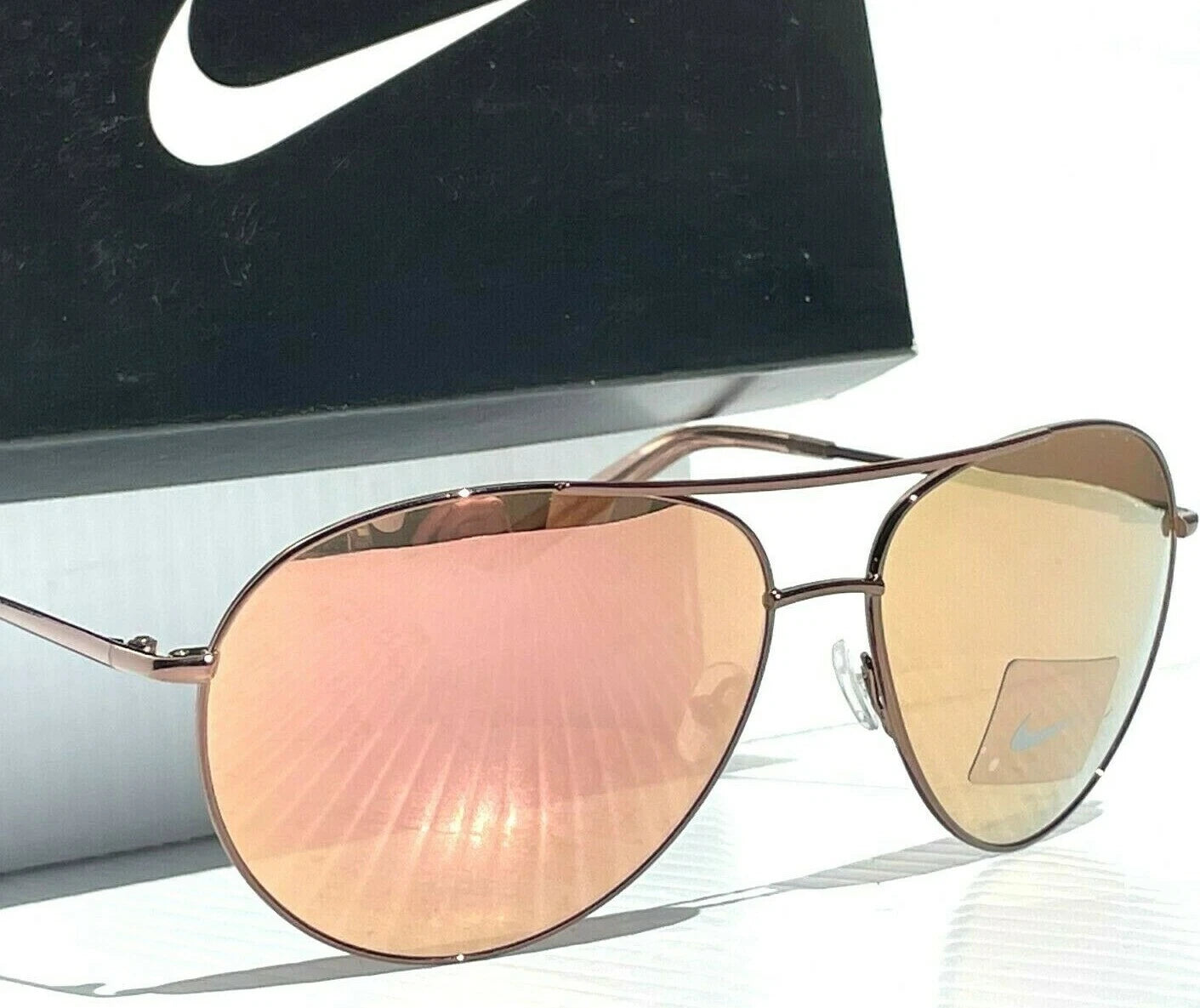 NIKE Chance ROSE GOLD 61mm Aviator Rose Gold Mirror Lens Women's Sunglass EV1218 266