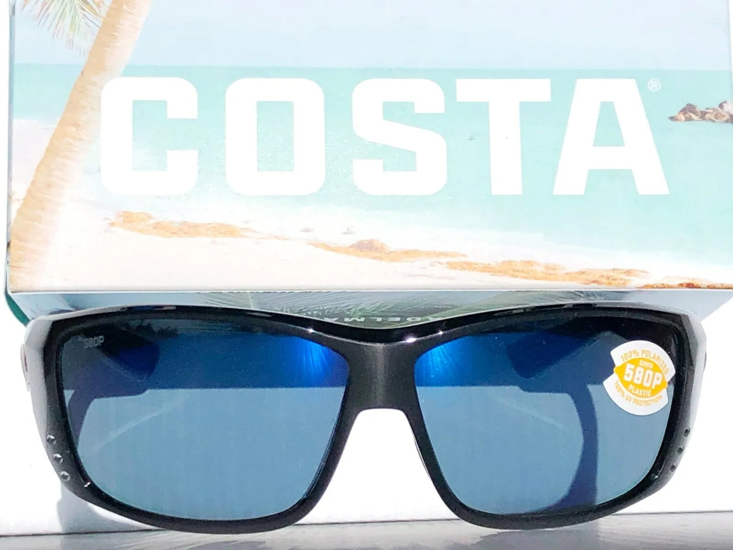 Costa Del Mar CAT CAY Polished Black POLARIZED Blue 580P lens Sunglass AT 11