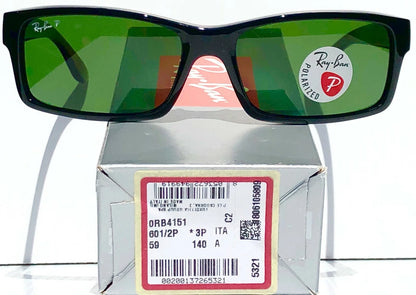 Ray Ban Shiny Black Rectangle POLARIZED Green Lens Sunglass RB4151 601