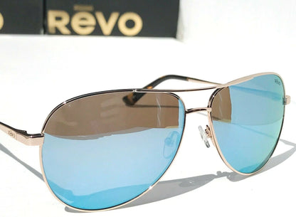 REVO RELAY 59mm Aviator Gold POLARIZED Blue Womens Lens Sunglass RE 1014 04 BL