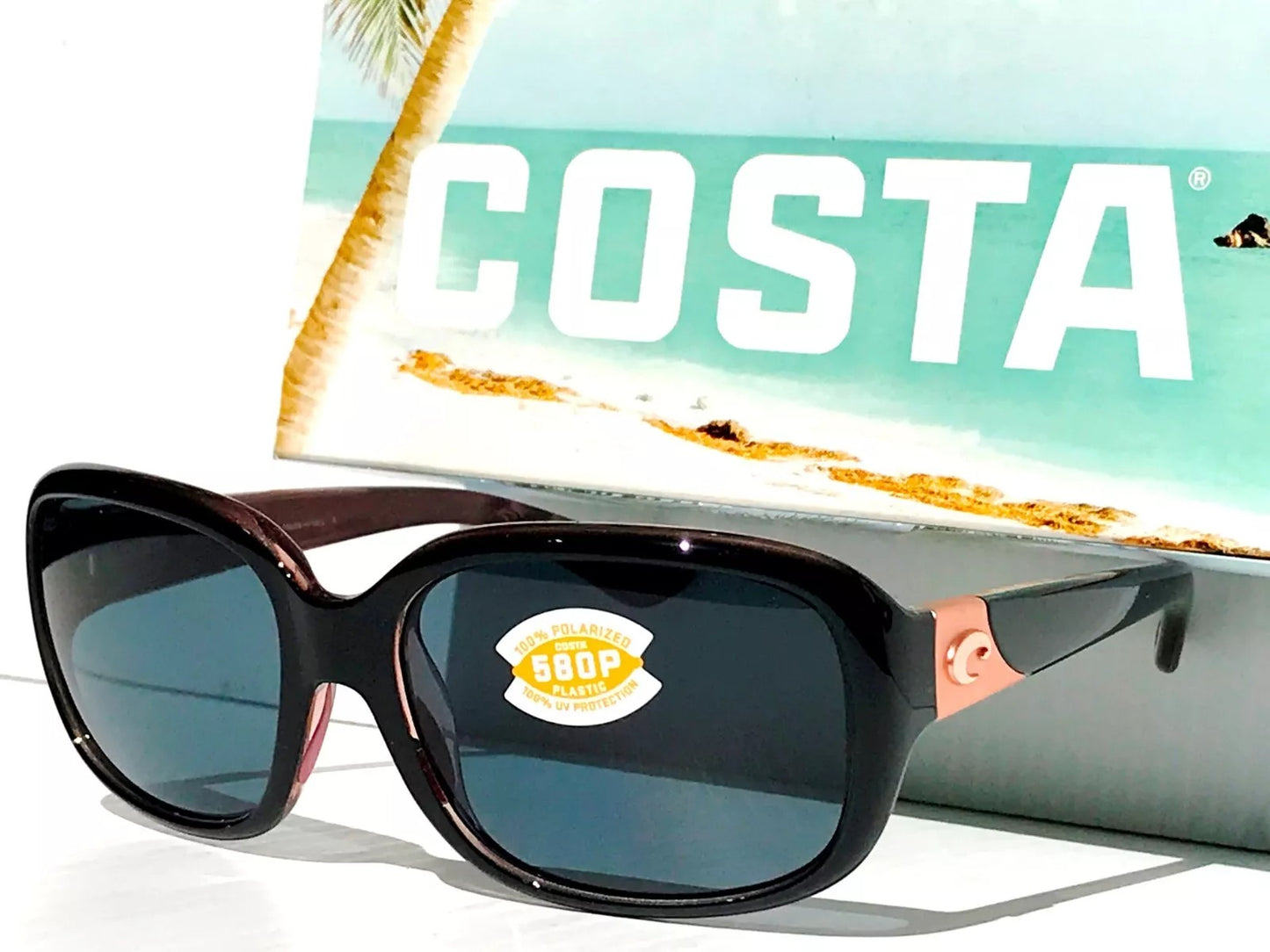 Costa Del Mar GANNET Shiny Black Hibiscus POLARIZED Gray 580P Lens Sunglass GNT 132