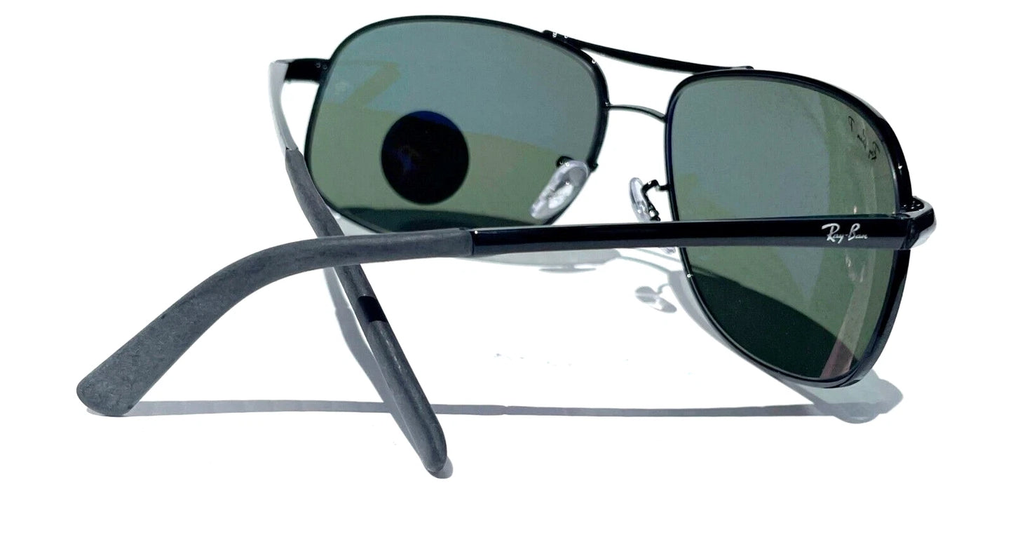 Ray Ban Shiny Black Metal POLARIZED Green Lens Sunglass RB3387 002/9A
