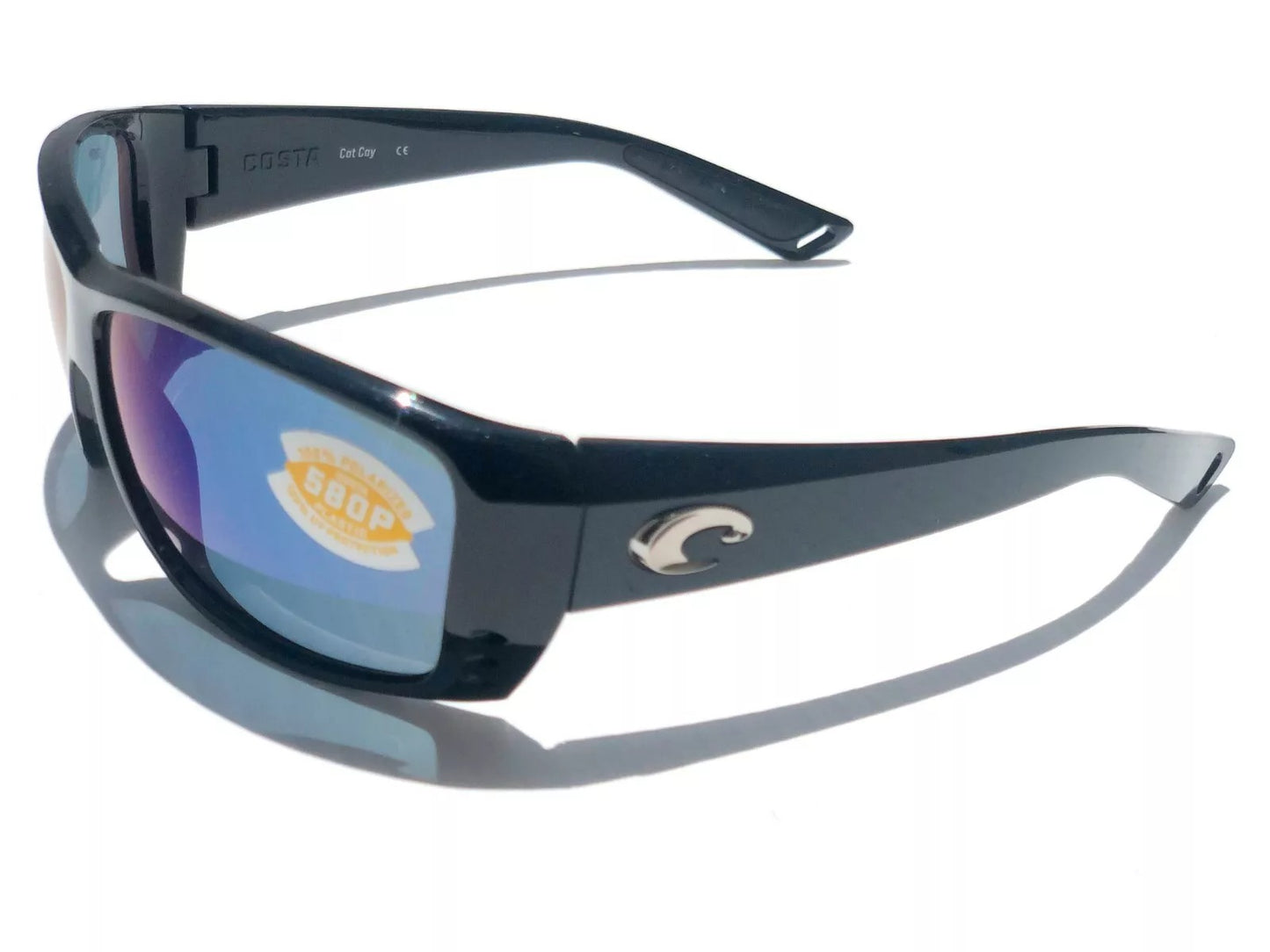 Costa Del Mar CAT CAY Polished Black POLARIZED Blue 580P lens Sunglass AT 11