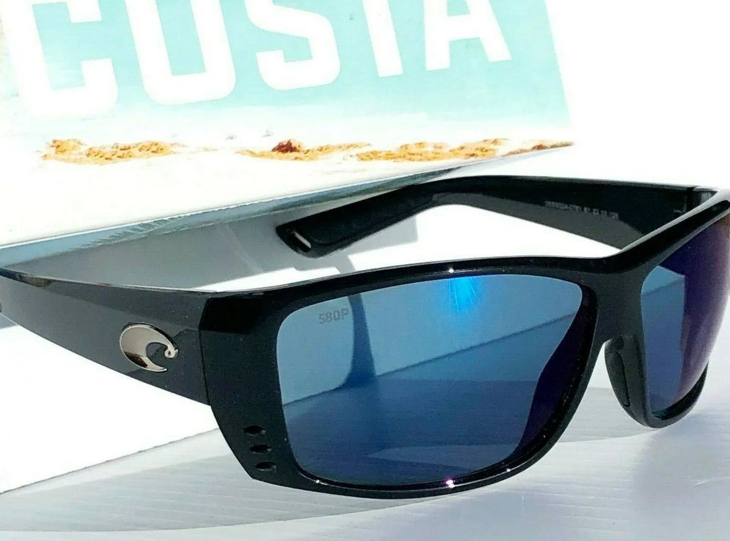 Costa Del Mar CAT CAY Polished Black POLARIZED Blue 580P lens Sunglass AT 11