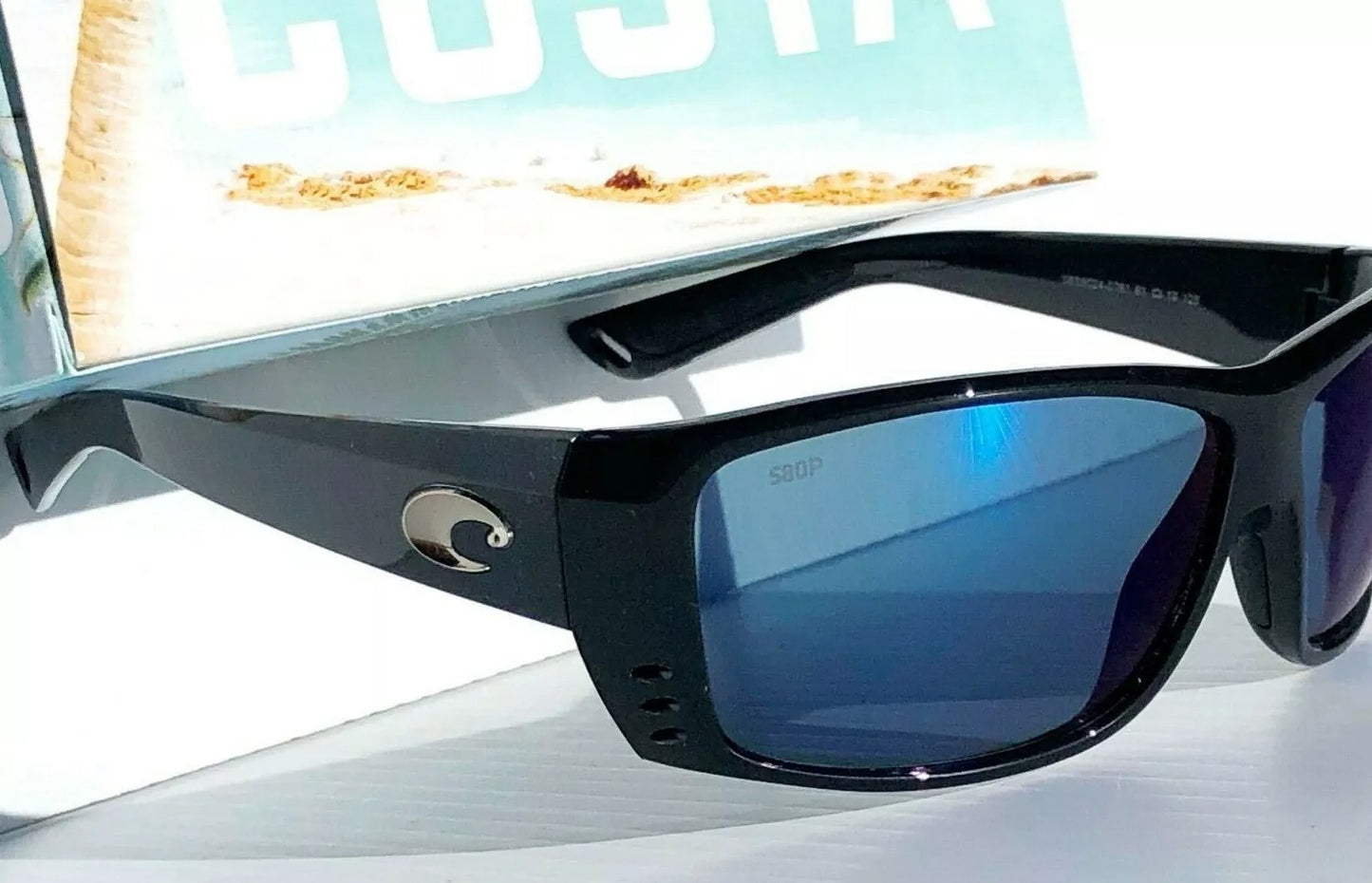 Costa Del Mar CAT CAY Polished Black POLARIZED Blue 580P lens Sunglass AT 11