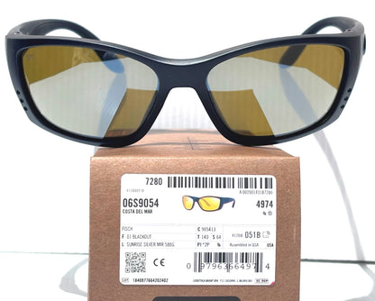 Costa Del Mar FISCH Black POLARIZED Sunrise Silver 580G GLASS Lens Sunglass 9054-13