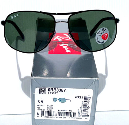 Ray Ban Shiny Black Metal POLARIZED Green Lens Sunglass RB3387 002/9A