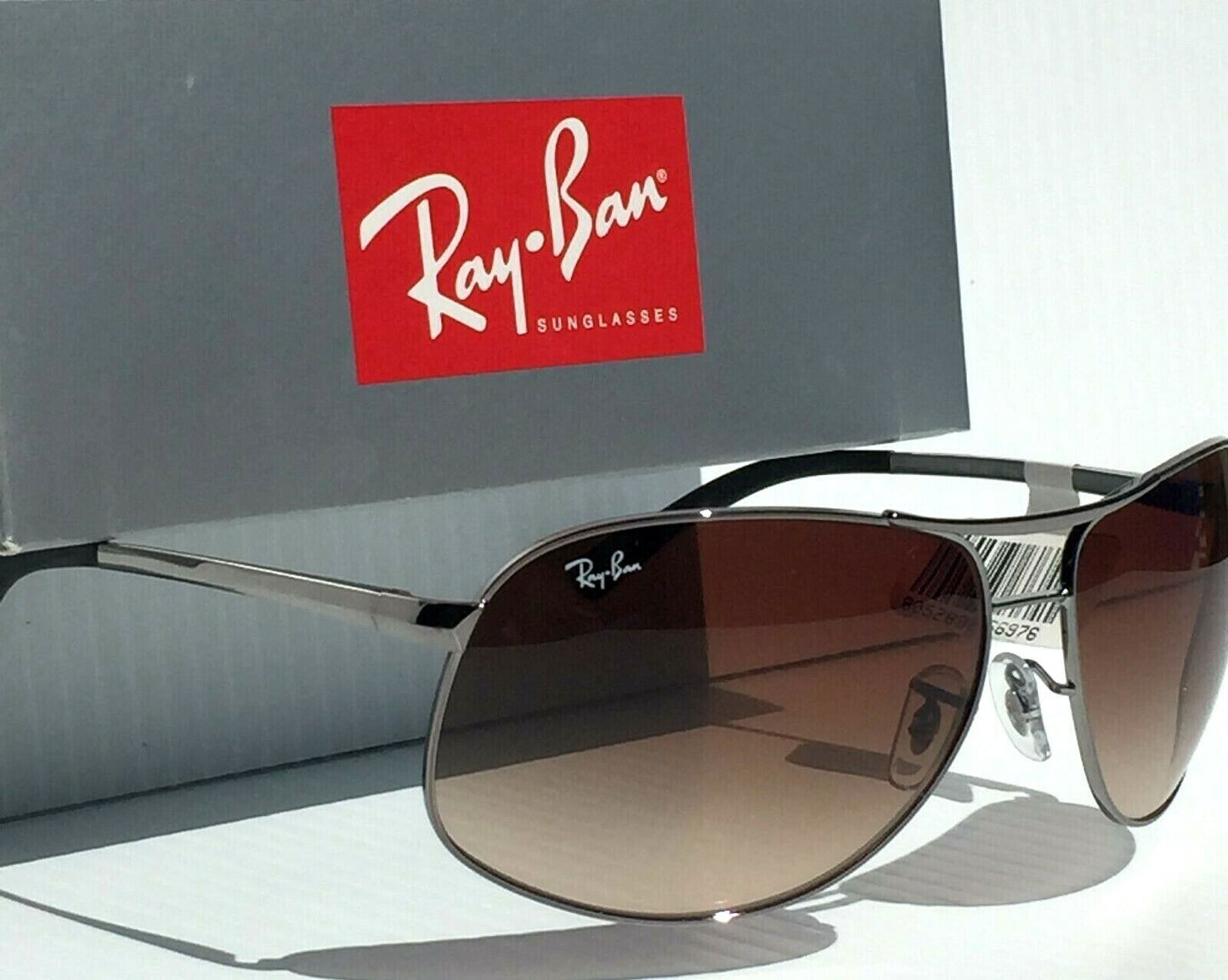 Ray Ban AVIATOR  Silver 64mm Frame Brown Gradient Lens Sunglass RB 3387 004