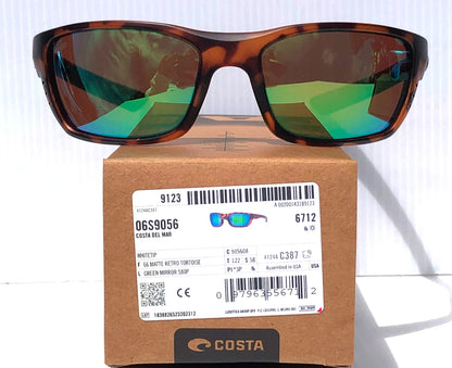 Costa Del Mar WHITETIP Matte Retro Tortoise POLARIZED Green 580P Lens Sunglass WTP 66