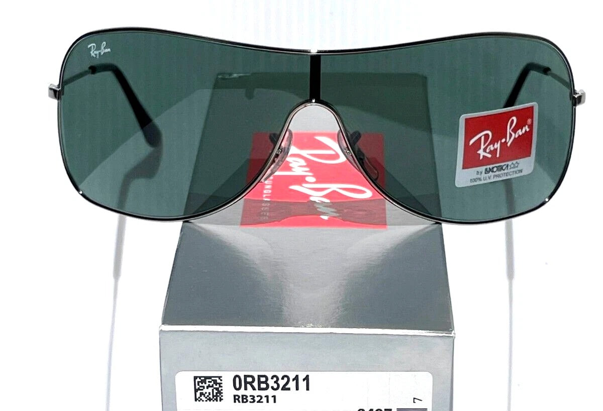 Ray Ban HIGHSTREET Chrome Metal Shield Frame Green Lens Sunglass RB 3211 004/71