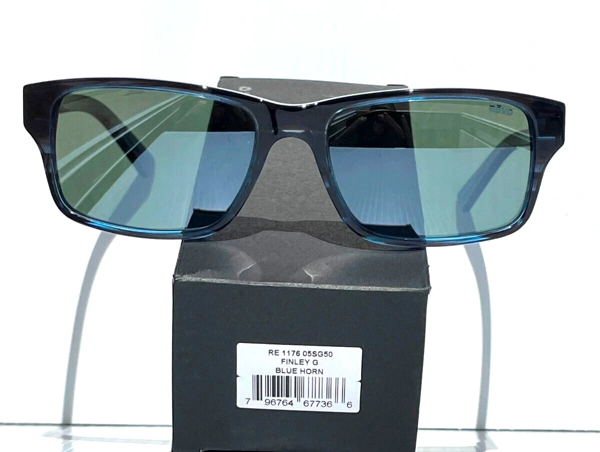 REVO FINLEY G Shiny Blue Horn POLARIZED Grey GLASS Lens Sunglass RE 1176 05 SG50