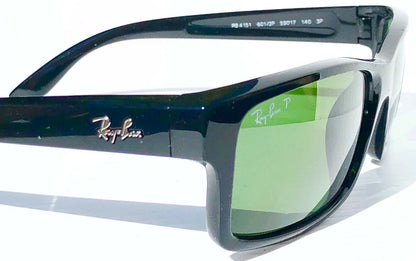 Ray Ban Shiny Black Rectangle POLARIZED Green Lens Sunglass RB4151 601