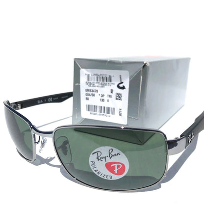 Ray Ban Gunmetal & Black Frame POLARIZED Green G15 Lens Sunglass RB 3478 004/58