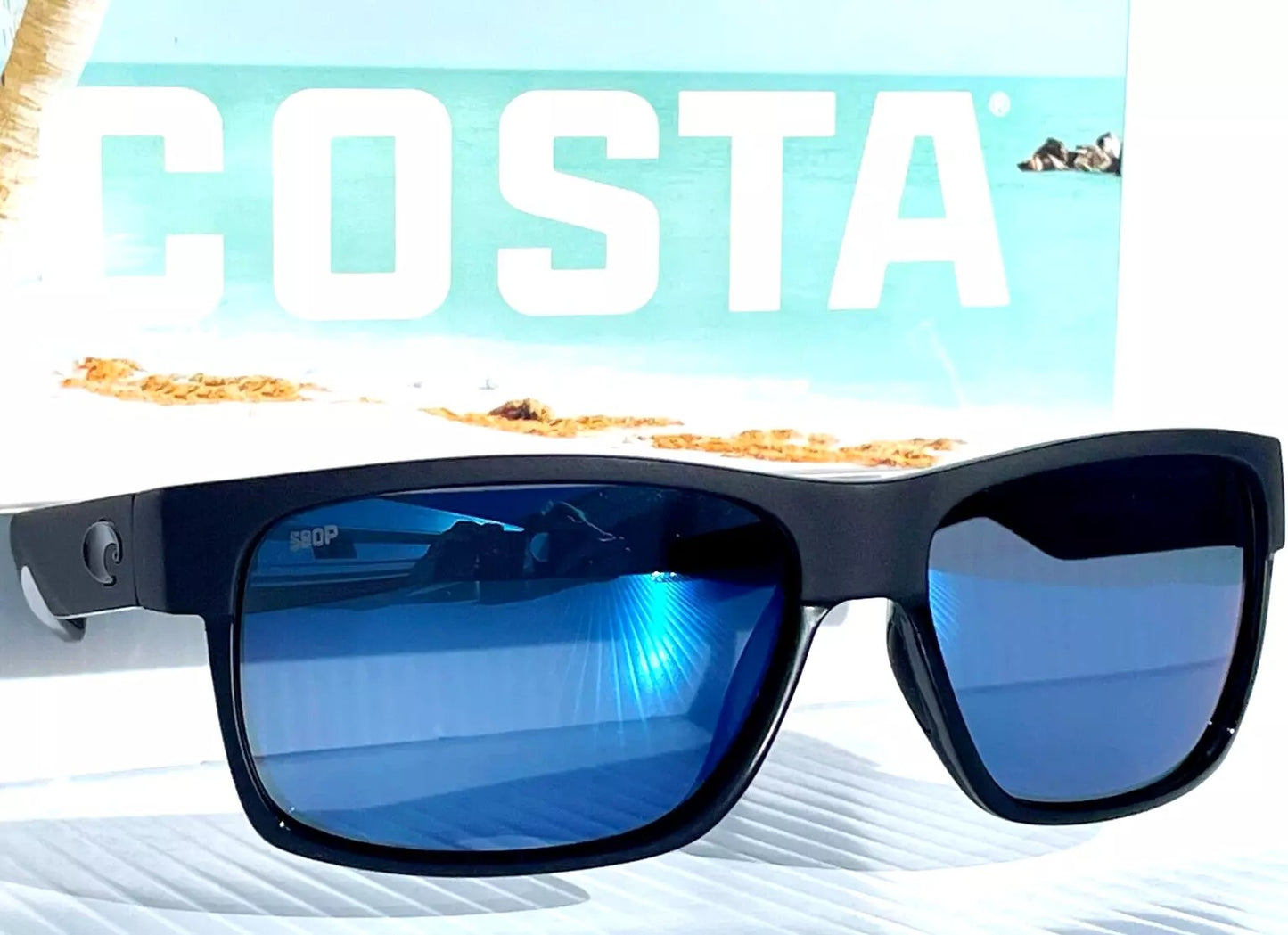 Costa Del Mar HALF MOON Shiny & Matte Black POLARIZED Blue 580P Sunglass HFM 155