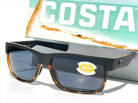 Costa Del Mar HALF MOON Matte Black Tortoise POLARIZED Gray 580P Sunglass HFM 181