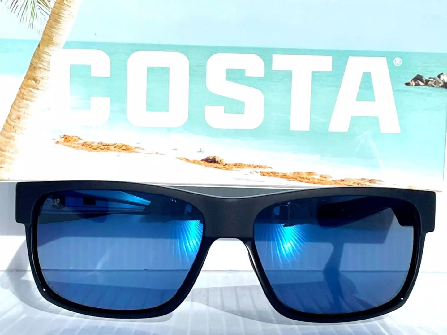 Costa Del Mar HALF MOON Shiny & Matte Black POLARIZED Blue 580P Sunglass HFM 155