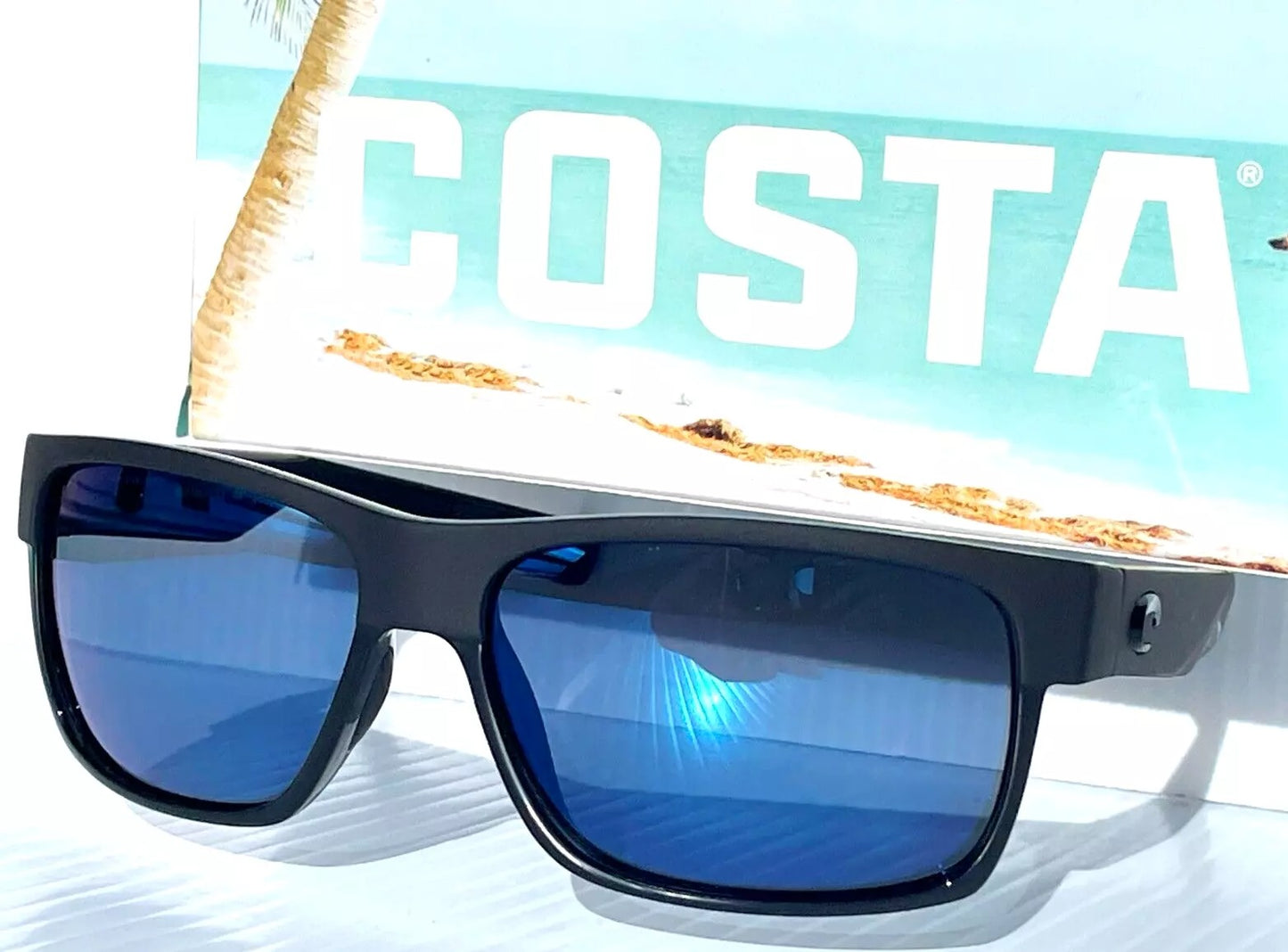 Costa Del Mar HALF MOON Shiny & Matte Black POLARIZED Blue 580P Sunglass HFM 155