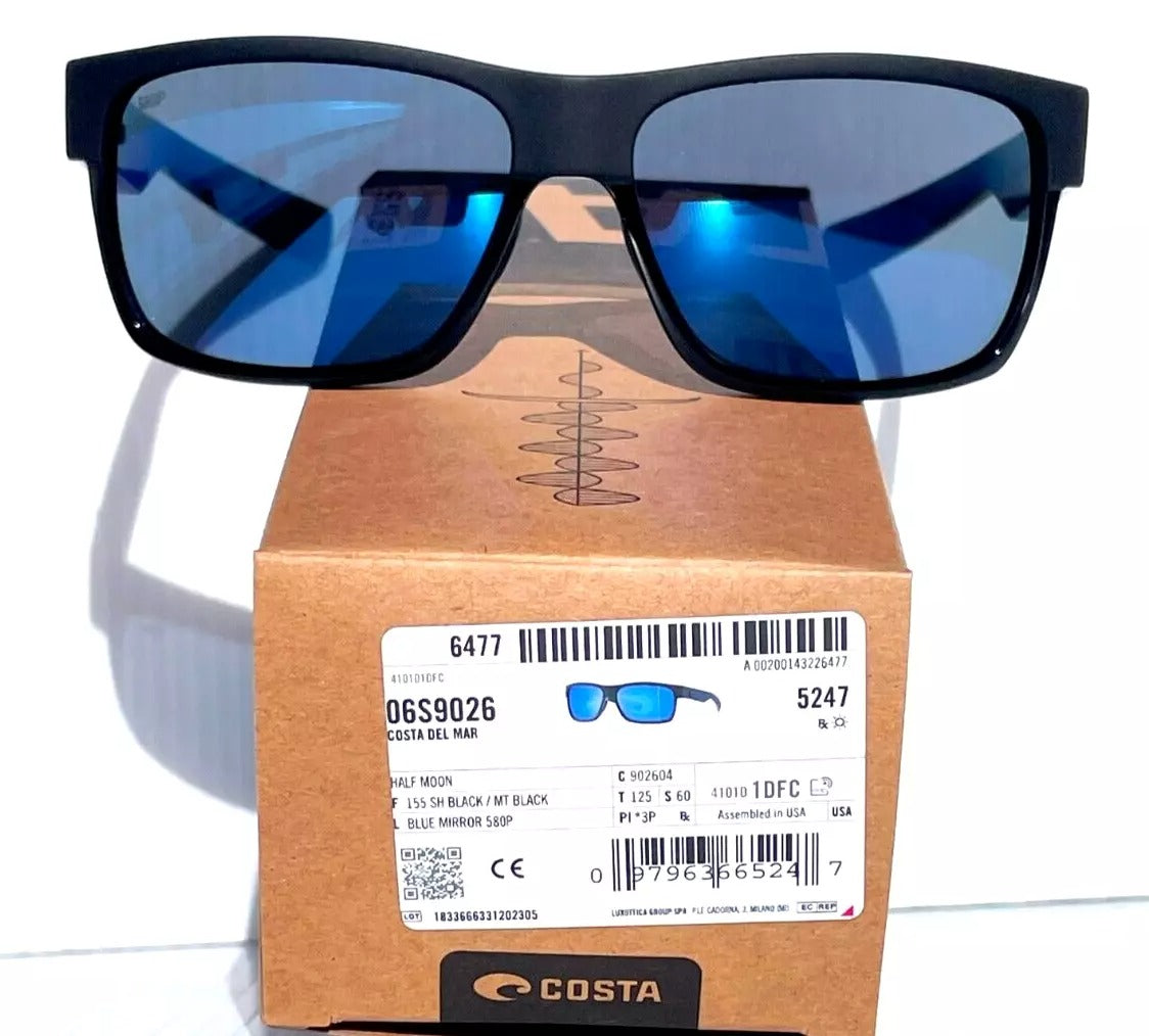 Costa Del Mar HALF MOON Shiny & Matte Black POLARIZED Blue 580P Sunglass HFM 155