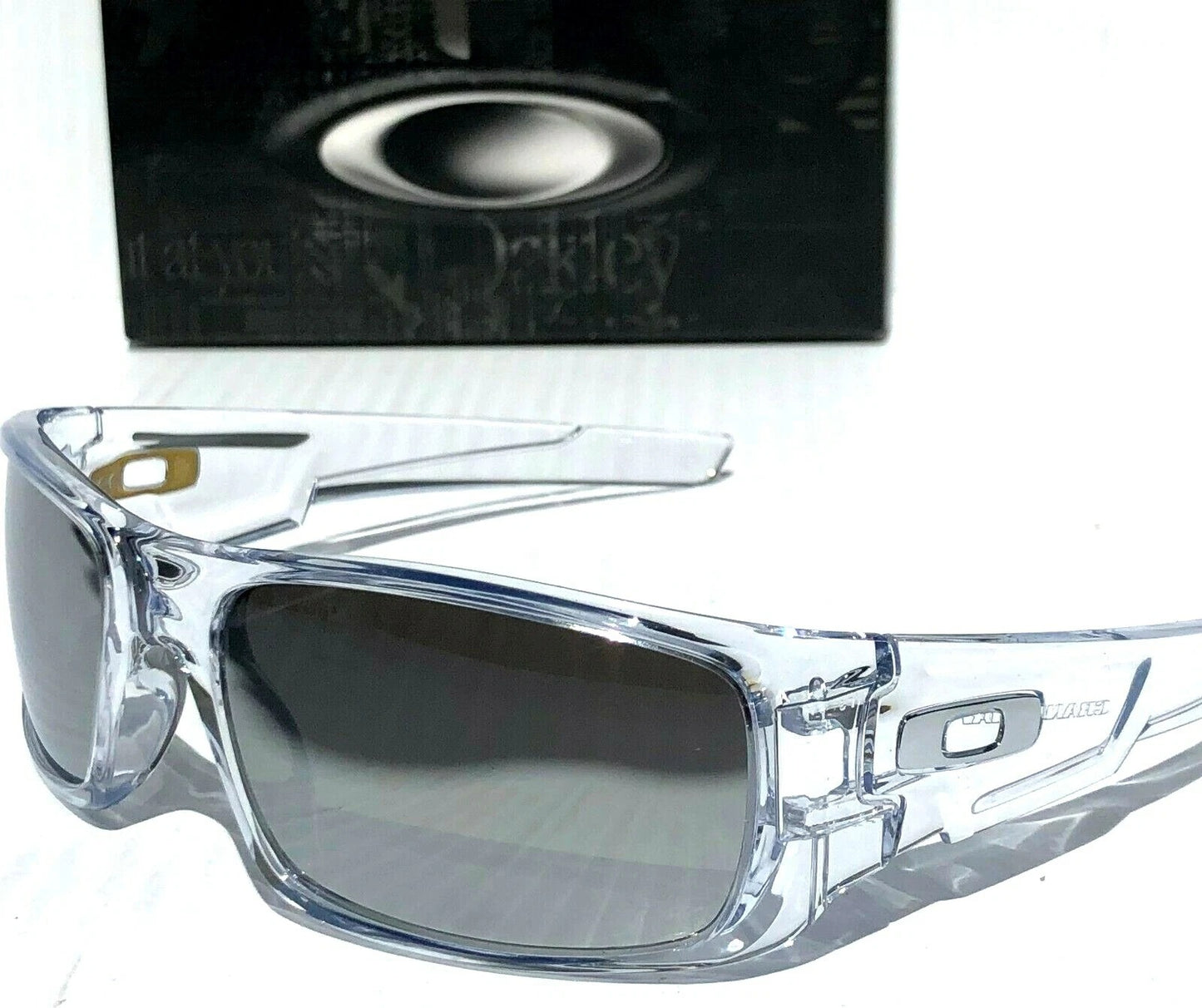 Oakley CRANKSHAFT Shiny Clear Frame POLARIZED Galaxy Chrome Mirror Lens Sunglass 9239-04- Two-Lens Bundle!