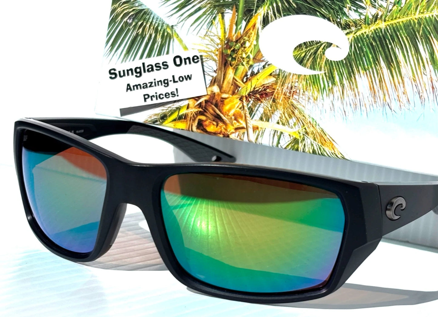Costa Del Mar TAILFIN Matte Black POLARIZED Green Mirror 580P Lens Sunglass 9113-07 57mm