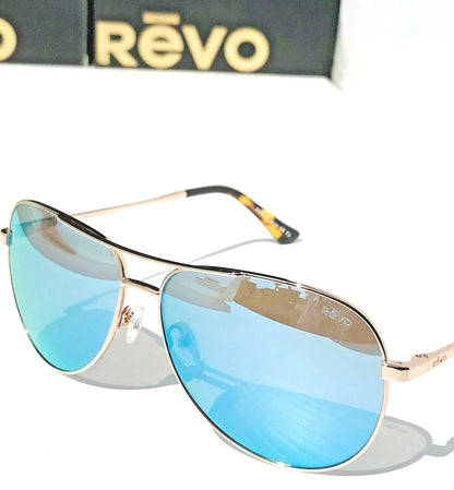REVO RELAY 59mm Aviator Gold POLARIZED Blue Womens Lens Sunglass RE 1014 04 BL
