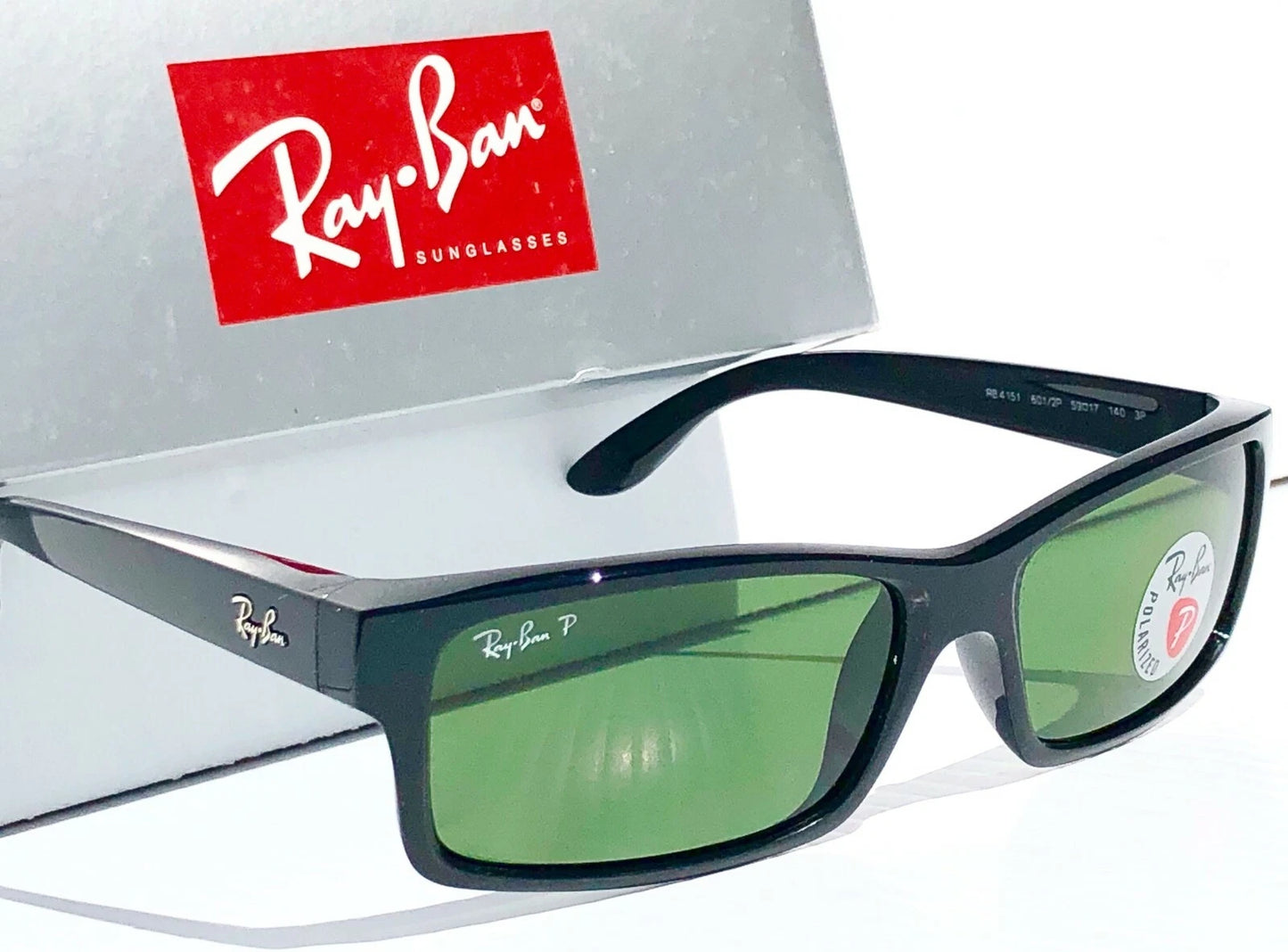 Ray Ban Shiny Black Rectangle POLARIZED Green Lens Sunglass RB4151 601