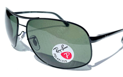 Ray Ban Shiny Black Metal POLARIZED Green Lens Sunglass RB3387 002/9A