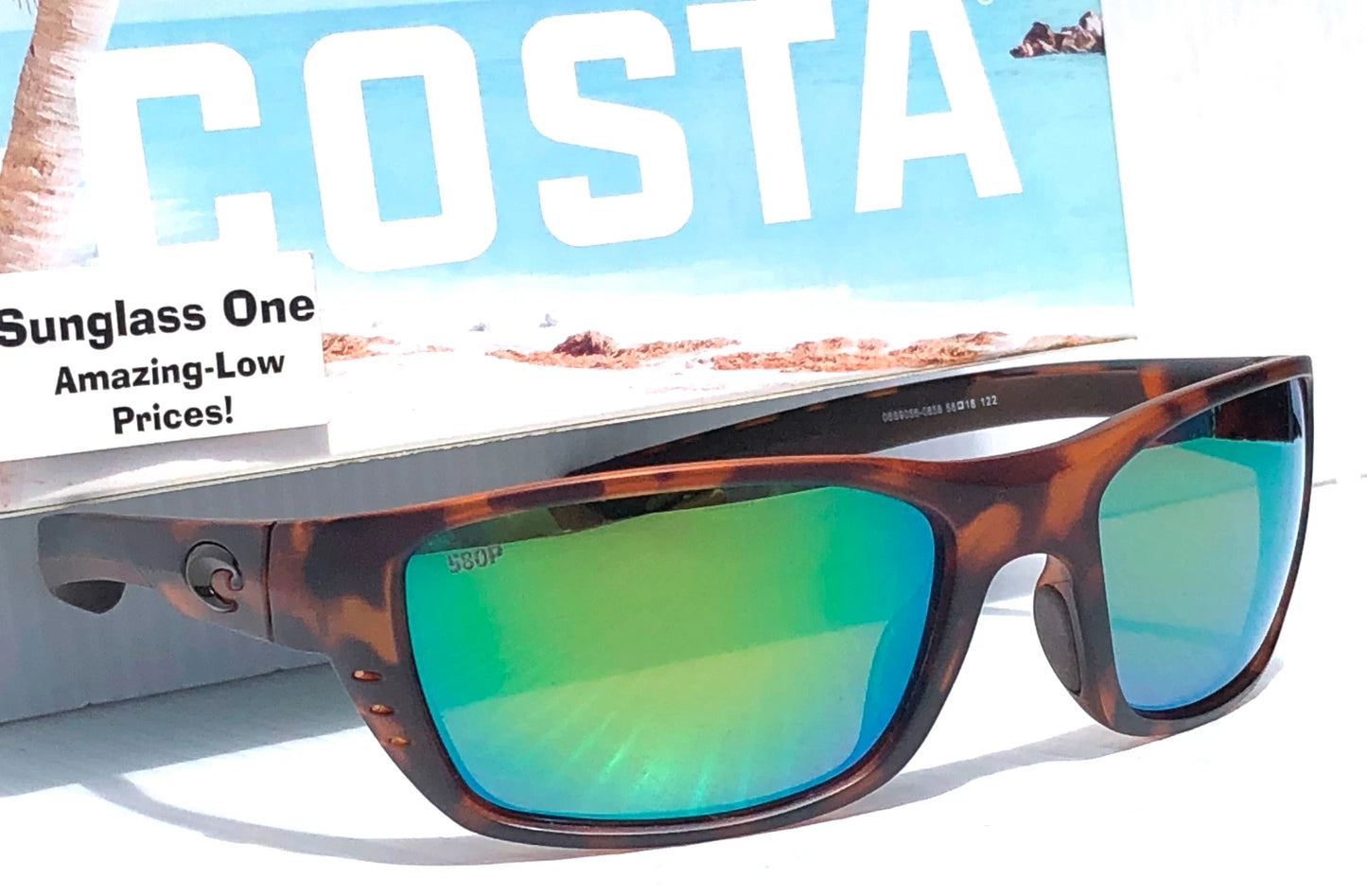 Costa Del Mar WHITETIP Matte Retro Tortoise POLARIZED Green 580P Lens Sunglass WTP 66