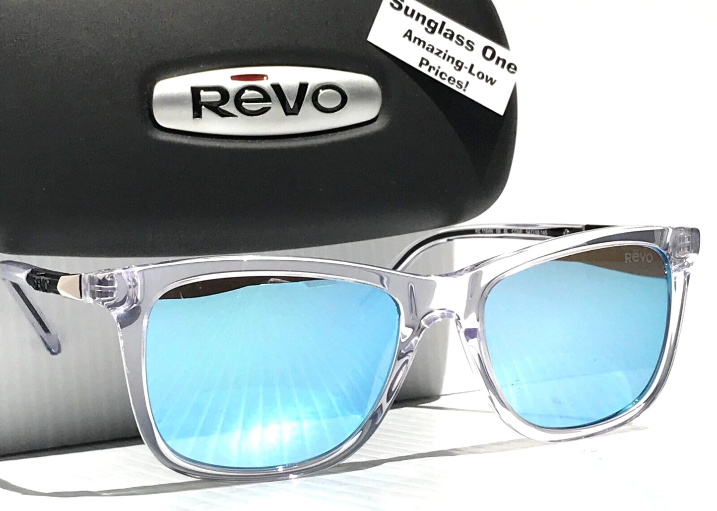 REVO COVE Shiny Crystal Clear POLARIZED Blue Lens Sunglass RE 1164N 09 BL