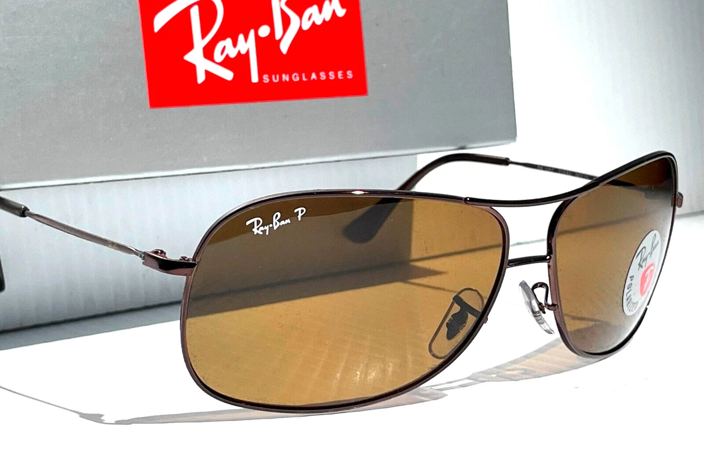 Ray Ban Bronze 64mm Aviator Frame POLARIZED Brown lens Sunglass RB3267