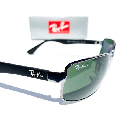 Ray Ban Gunmetal & Black Frame POLARIZED Green G15 Lens Sunglass RB 3478 004/58
