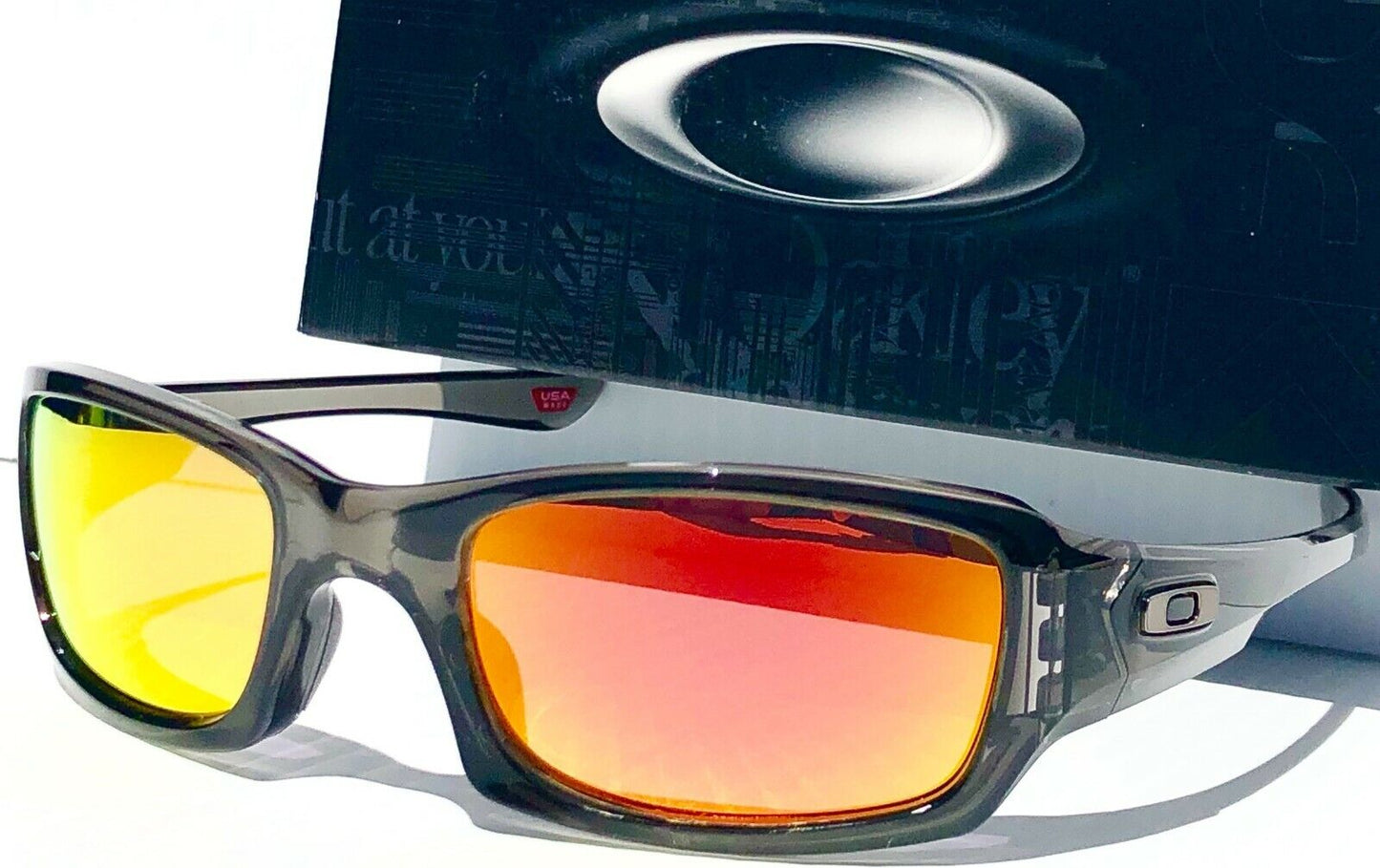 Oakley FIVES Squared in Grey Smoke Frames POLARIZED Galaxy Ruby Lens Sunglass oo9238-04 - Two-Lens Bundle!