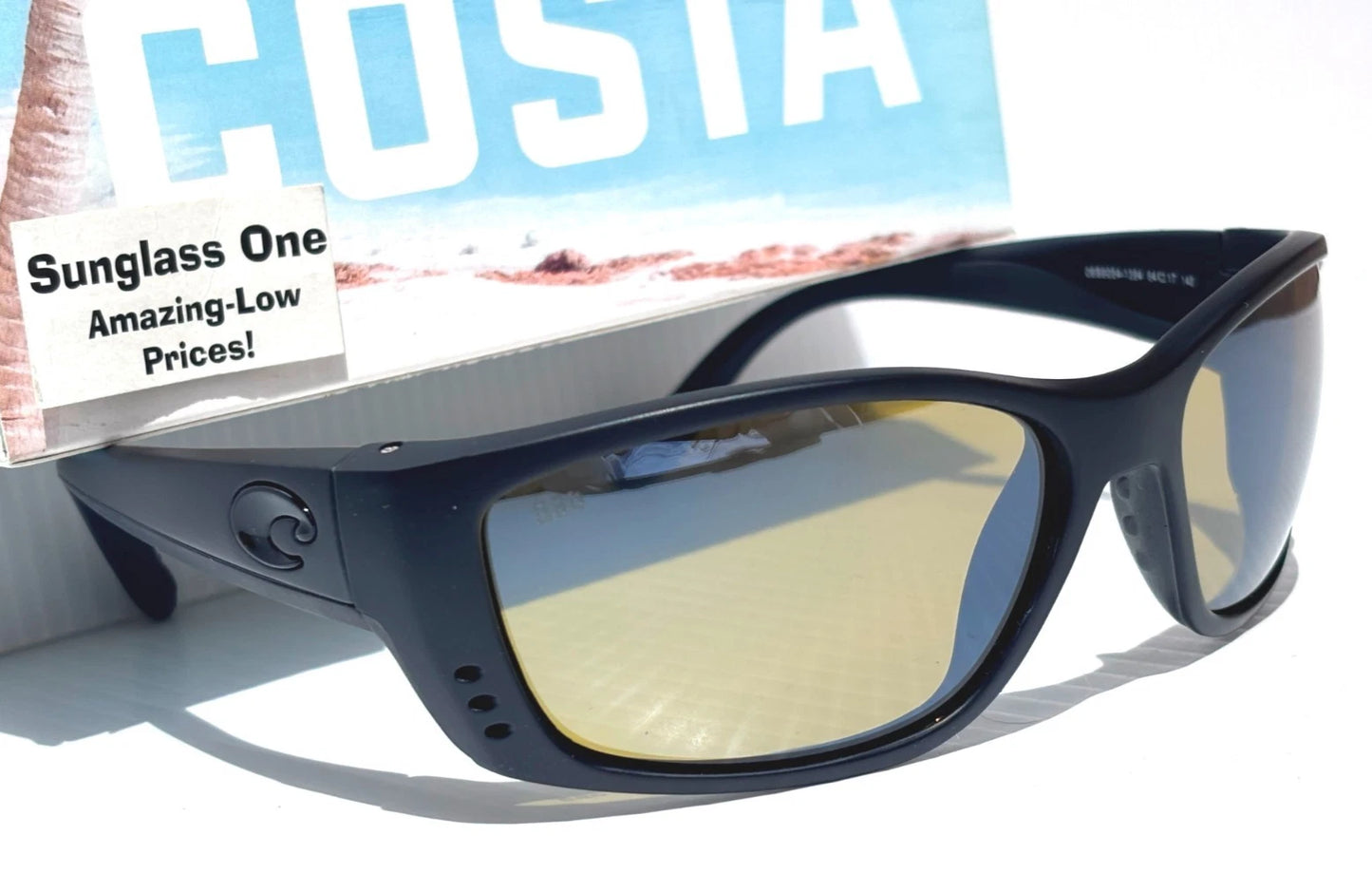 Costa Del Mar FISCH Black POLARIZED Sunrise Silver 580G GLASS Lens Sunglass 9054-13