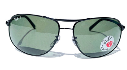 Ray Ban Shiny Black Metal POLARIZED Green Lens Sunglass RB3387 002/9A