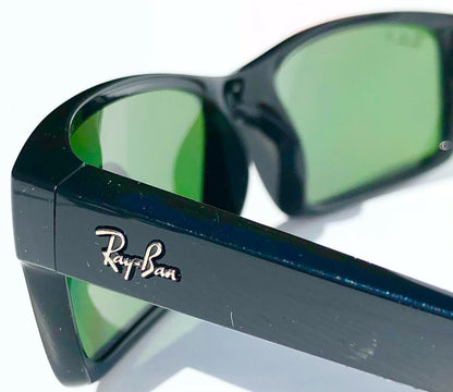 Ray Ban Shiny Black Rectangle POLARIZED Green Lens Sunglass RB4151 601