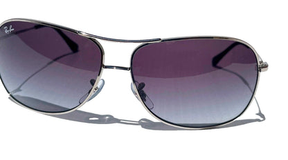 Ray Ban Shiny Silver Pilot GRADIENT Grey To Blue Lens Sunglass RB3267 003/8G