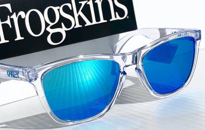 Oakley Frogskins Clear Polished Crystal Frame PRIZM Sapphire Blue Lens Sunglass 9013-D0