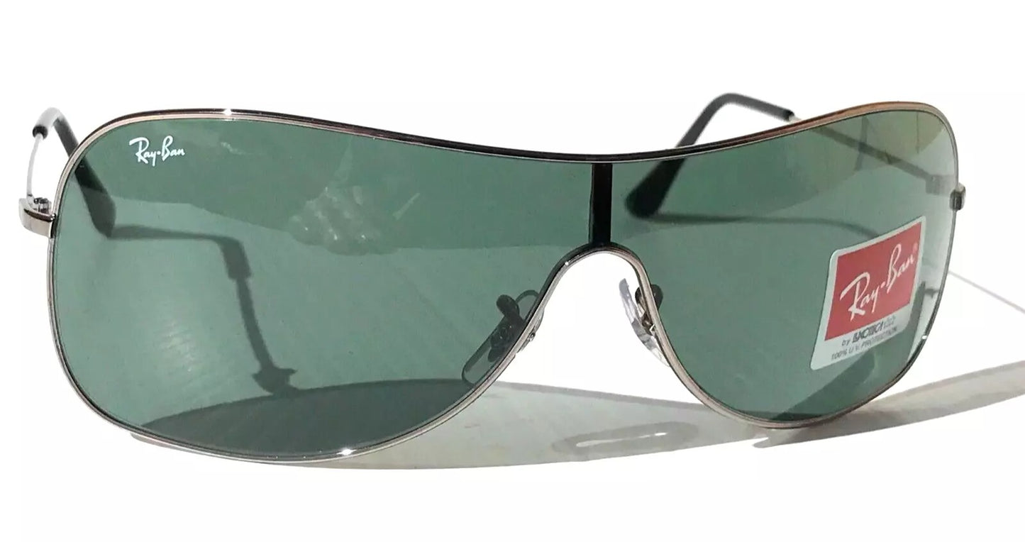 Ray Ban HIGHSTREET Chrome Metal Shield Frame Green Lens Sunglass RB 3211 004/71
