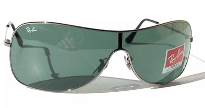 Ray Ban HIGHSTREET Chrome Metal Shield Frame Green Lens Sunglass RB 3211 004/71