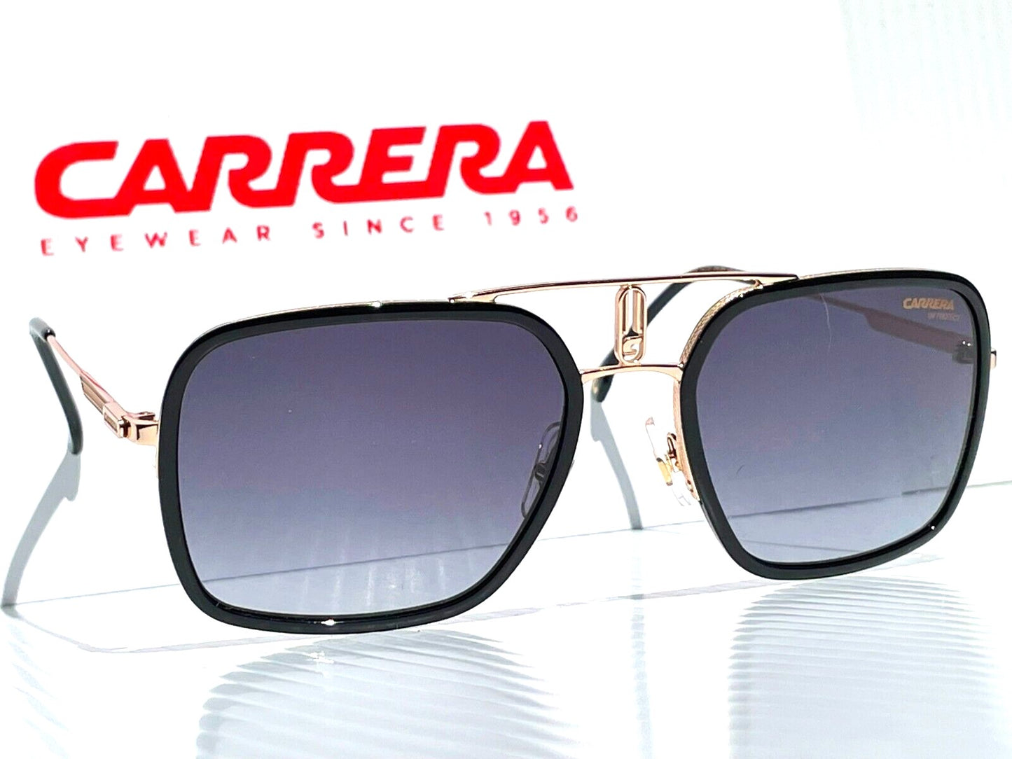 CARRERA Polished Black Gold PILOT Frames Grey Gradient Lens Sunglass 1027/S RHL90