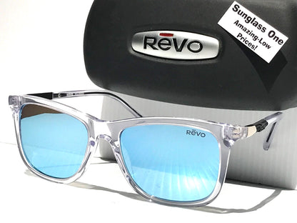 REVO COVE Shiny Crystal Clear POLARIZED Blue Lens Sunglass RE 1164N 09 BL
