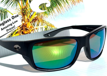 Costa Del Mar TAILFIN Matte Black POLARIZED Green Mirror 580P Lens Sunglass 9113-07 57mm