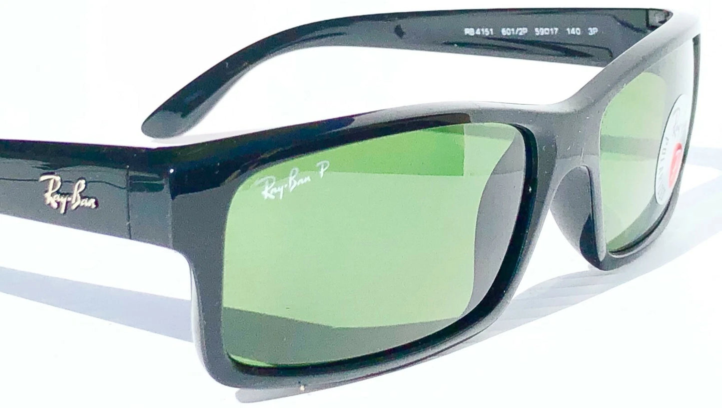 Ray Ban Shiny Black Rectangle POLARIZED Green Lens Sunglass RB4151 601