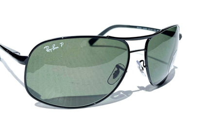 Ray Ban Shiny Black Metal POLARIZED Green Lens Sunglass RB3387 002/9A