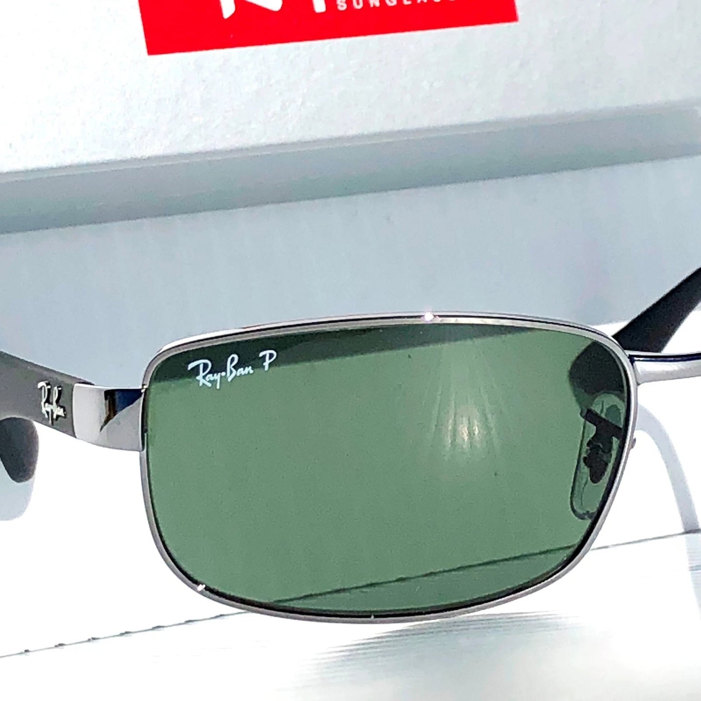 Ray Ban Gunmetal & Black Frame POLARIZED Green G15 Lens Sunglass RB 3478 004/58