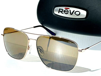 REVO HARBOR Shiny Gold Aviator POLARIZED Bronze Lens Sunglass RE 1082 04 BR
