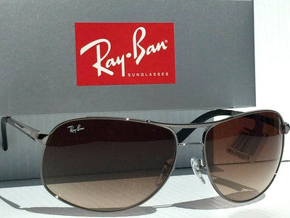 Ray Ban AVIATOR  Silver 64mm Frame Brown Gradient Lens Sunglass RB 3387 004