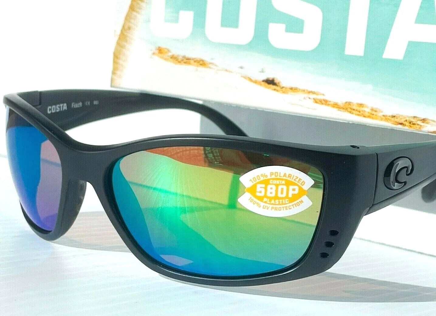COSTA Del Mar FISCH Blackout POLARIZED Green Mirror 580P Lens Sunglass FS 01