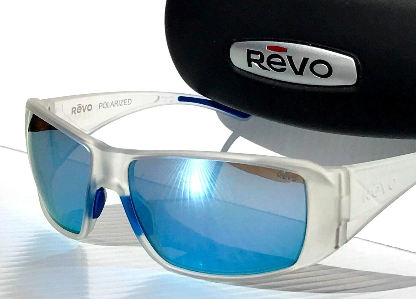 REVO DUNE Matte Crystal Clear POLARIZED Blue Lens Sunglass RE 1202 09 BL